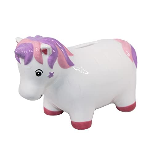 Crockery Critters Money Box from Deluxebase – Unicorn Piggy Bank. Cute Animal Shaped Coin Holder, Cash Jar and Money Box for Kids and Adults. Fun Money Saving Box, Novelty Gift & Home Decor.