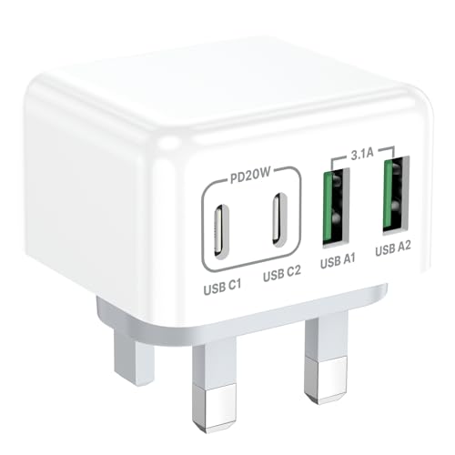 Aioneus USB C Charger 4-Port 40W iPhone Fast Charger Multiple USB Plug Type C Adapter with Double USB-C & USB-A Wall Charger for iPhone 16/16 Pro Max,15/14/13, Samsung Galaxy S25 S24, iPad