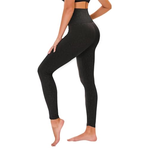 Tnnzeet High Waist Leggings Damen Elastische Leggins Weiche Sporthose Für Sport Gym,Schwarz Leopard,S-M