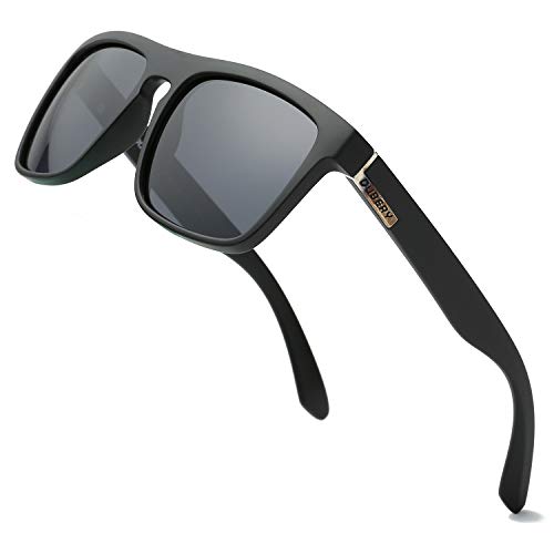 DUBERY Polarized Sunglasses Classic 100% UV Protection Reflective Color Mirror Large Square for Men&Women Black-D731 (Black/Black)