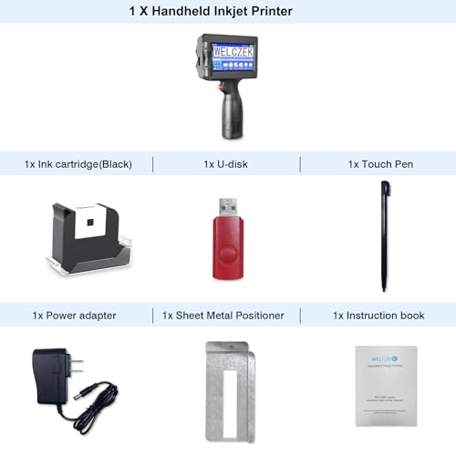 WELCZEK TIJ127 Portable Handheld Printer, 4.3 Inch Touch Screen Portable Inkjet Printer for Logo/Picture/Production Date/Numbers/Lot/QR Code/Barcode