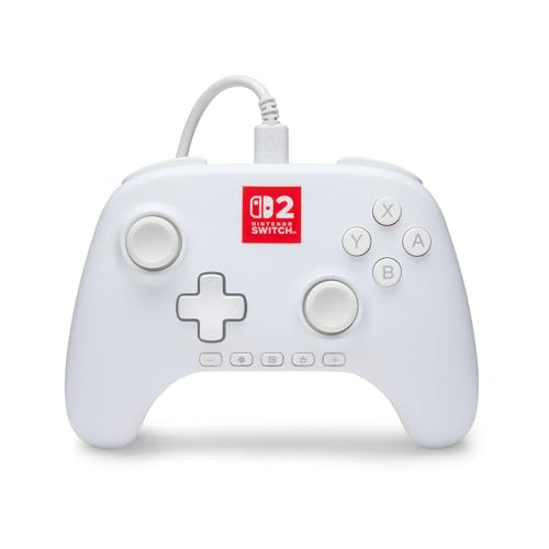 Manette filaire PowerA Advantage pour Nintendo Switch 2 avec Lumectra - Blanc, Sous licence officielle, Éclairage RGB, Effet Hall, Boutons assignables, Bouton C, Manette Pro