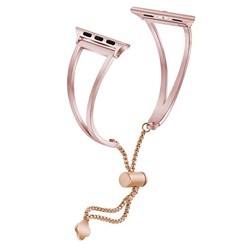 hooroor Bracelet Compatible for Apple Watch Band 38mm 40mm, Feminine Bangle Cuff with Clover Pendant for iWatch Bands Series 4 3 2 1 Stainless Steel Metal Wristband Strap, Rose Gold-38mm 40mm