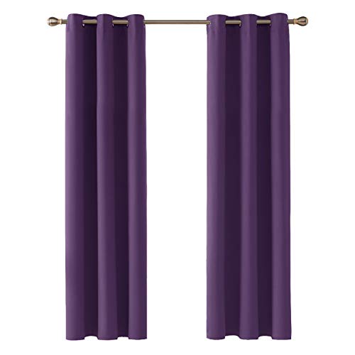 Deconovo Blackout Curtains for Bedroom, Super Soft Eyelet Curtains, Decorative Thermal Insulated Curtains for Living Room, Dark Purple, 42 x 84 Inch, 2 Panels