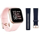 Fitbit Versa 2 Smartwatch Bundle with Small and Large Bands - Petal