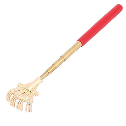 uxcell Rubber Coated Telescopic Extendable Back Scratcher Red Gold Tone