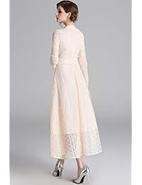 Ababalaya - Vestido de noche para mujer, elegante, cuello redondo, manga larga, con cuentas y encaje