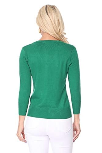 YEMAK Women's Lightweight Knit Cardigan - 3/4 Sleeve Crewneck Button Down Soft Sweater (Sizes S, M, L) - View #12