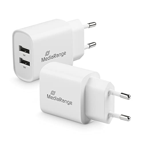 MediaRange Adattatore di ricarica USB – Adattatore di ricarica a 2 porte 12 W, 2 uscite USB-A per caricare più dispositivi contemporaneamente