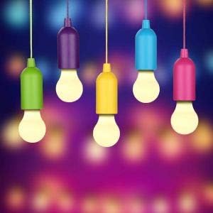 Instakart 2 Pcs Battery Powered LED Lamps Bulbs, Camping Lantern Bulb, Colored, Light Bulbs, Turn ON/Off Lights by Pulling Down, Random Color
