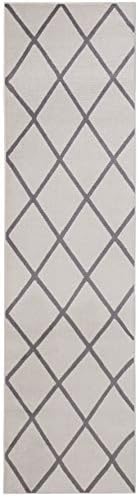 Diagona Designs Contemporary Geometric Moroccan Trellis Design 3' X 10' Runner Area Rug, 31" W x 118" L, Ivory/Gray (JAS2072)