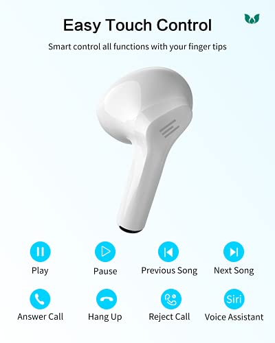 WALLMUM True Wireless Earbuds Bluetooth 5.0 with Mic for iPhone Android Bluetooth Heaphones in Ear Hi-Fi Stereo Earphones Touch Control Waterproof Headset for Sport Work Fitness White