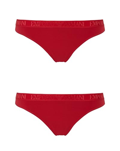 Emporio Armani Microfiber 2-Pack Thong Slip a Tanga, Rosso, XL Donna