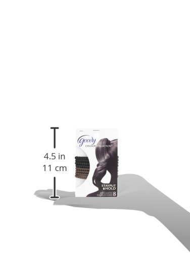 Goody SlideProof Hair Tie Elastics, 4mm, Black and Brown, 8-count