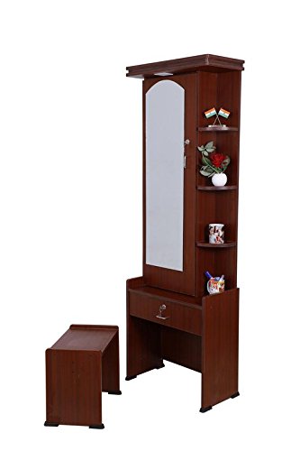 Generic Wooden Dressing Table with Light and Stool (Maroon)