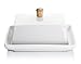 Butter Dish with Lid - Dowan 5.5 Inch Butter Keeper For Counter, Making Spreading Effortless - No-Slip Lid with Handle - Holds 1 Standard Stick - Polished Ceramic Butter Holder in White