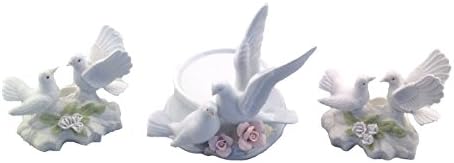 Love Birds and Roses Porcelain Unity Candle Holder and 2 Ceramic Holders