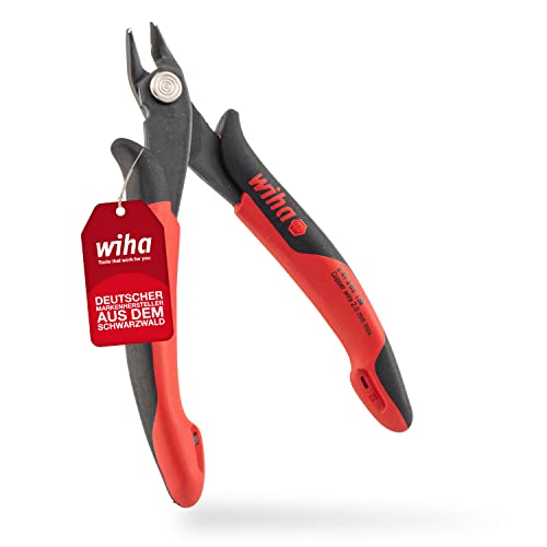 Wiha Alicates de corte diagonal Electronic con cabeza puntiaguda ancha con chaflán pequeño 135 mm, 5 1/3" (27393)