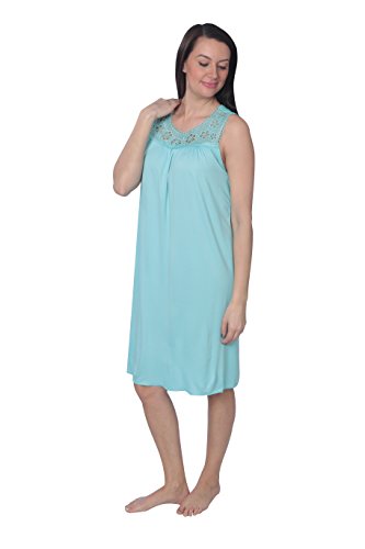 Active Club Women's Sleep Dress Nightgown with Lace, Blue/Small