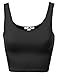 Solid Sleeveless Scoop Neck Lace Hem Crop Tank Tops Black Size L
