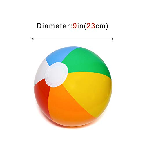 Rainbow Beach Ball, 9" Inflatable Neon Colored Party Ball, Multicolored Beach & Pool Summer Fun Toys(6 Pack)