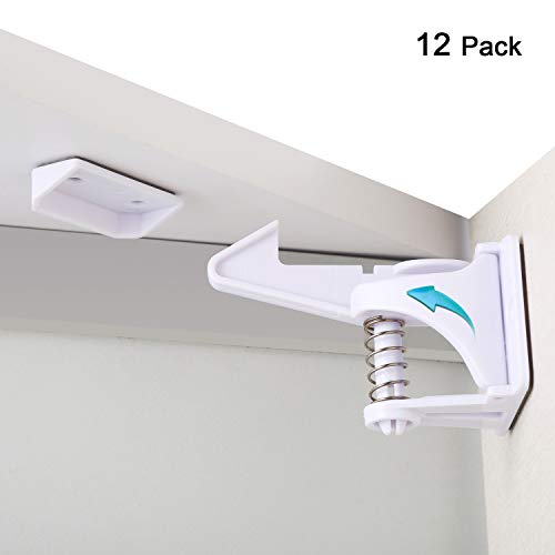 Child Safety Cabinet Locks - 12 Packs Cabinet Locks Child Safety, No Tool No Key Needed Safety Drawer Locks for Drawers, Cabinets, Closets - Thumbnail 7