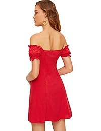 MAKEMECHIC Vestido de mujer con hombros descubiertos y botones frontales