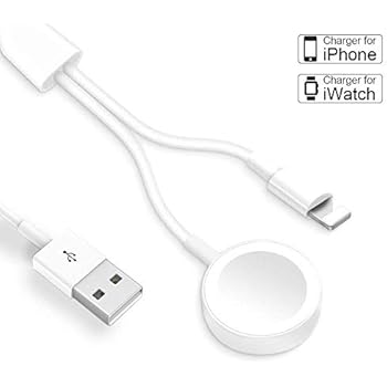 Compatible with iWatch Charger 5/4/3/2/1 & iPhone Watch Charger, Wireless 2 in 1 Smart Watch Phone Charger Cable for iPhone 11/ Max/ XR/ XS/XS Max/X/ 8/ 8P/ 7/7P and iPad Series.