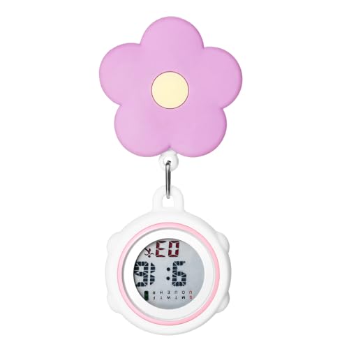 Avaner Retractable Nurse Digital Watches: Clip-on Hanging Fob Cute Flower Pattern Lapel Watches for Nurses Doctors with Silicone Cover