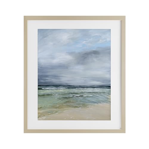 Stupell Industries Calm Waves under Cloudy Sky Birch Framed Print Under Glass,…