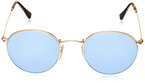 Ray-Ban ROUND METAL - SHINY GOLD Frame LIGHT BLUE FLASH Lenses 50mm Non-Polarized