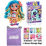 Hairdorables Dolls Gift Bundle - (1) Collectible Series 1 Surprise Doll (Styles May Vary) + (6) Shopkins Stickers + BONUS Action Media Storage Bag!