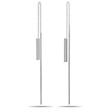 925 Sterling Silver Threader Earrings, Solid Silver Long Drop Bar Earrings, Bar Chain Earrings, 1.5 grams