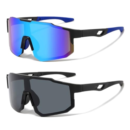 NIAWEA Gafas para Ciclismo,2pzs Gafas de Sol Deportivas Polarizadas, Lentes de Ciclismo, Alta Definición,Amplio Rango de Visión,Protección Uv400,Para Ciclismo,Pesca,Senderismo,Correr