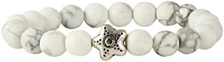 HathaFit Natural Stone 8mm Handmade Beaded Fashion Stretch Bracelet (Natural White Howlite)