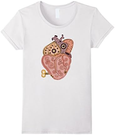 Womens Mechanical Steampunk Heart Shirt Medium White