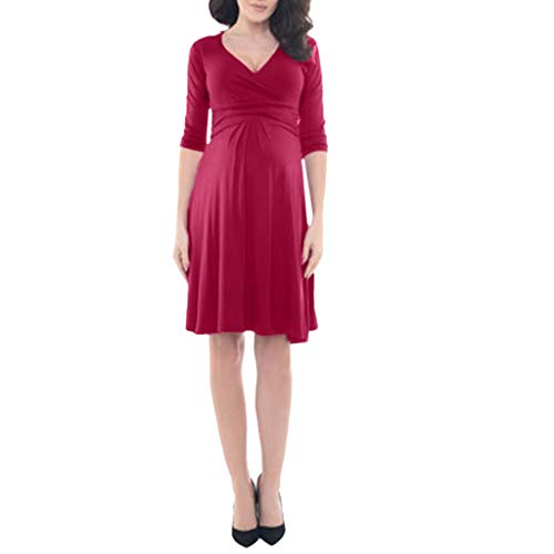 Maternity Nursing Mini Dress Women's 3/4 Sleeve Cross V-Neck Formal Dress Pregnancy Clothes Purple