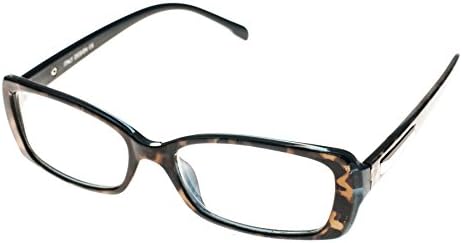 Kyara Eyewear Womens High Fashion Two Color Tone Rectangular Gold Arm Decor Reader Glasses Tortoise/Blue +3.00