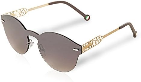 Mulco Sunglasses Gradient Brown Mirror Shades I Frameless Round/Mask Shape I 100% UV Protection I Laser Cut Gold Arm With Brown Rubber Finishing Web MK C033