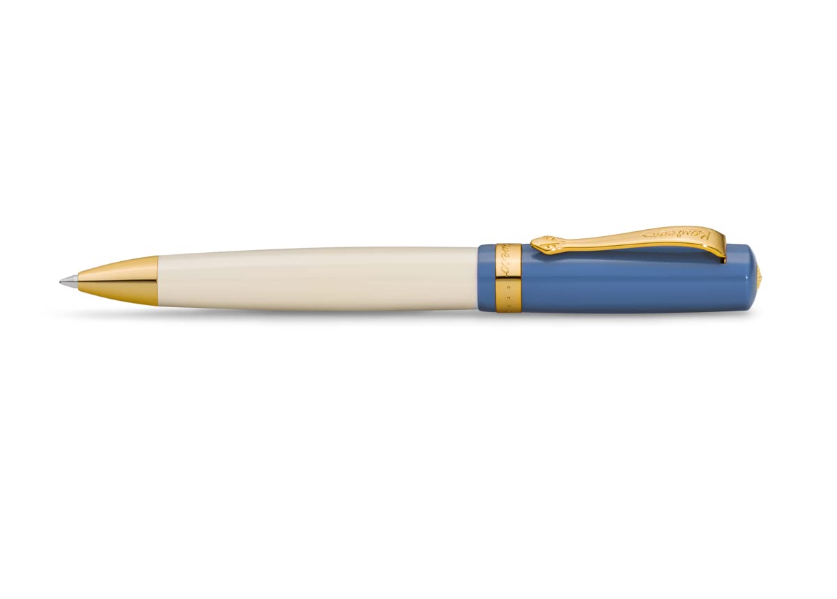 Kaweco STUDENT Ball Pen 50's Rock I Retractable Ballpoint Pen in Classic Design with Standard G2 Refills I Acrylic Ball Pen 13cm in Blue & Creme with Golden Details