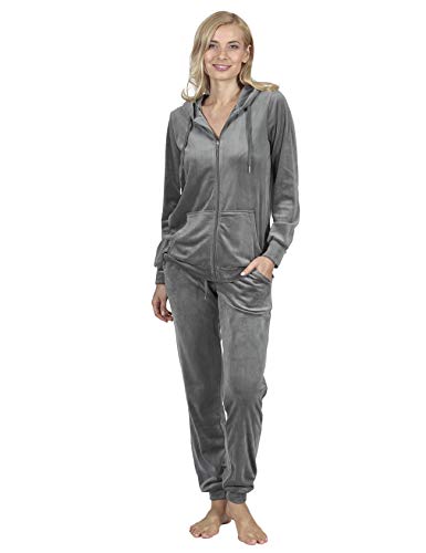 RAIKOU-Damen-Hausanzug-Trainingsanzug-Velours-Nicki-Freizeitanzug-Jogginganzug-Schlafanzug-Kapuzenpullover-mit-Reiverschluss-Hose-mit-Kordelzug-und-Taschen