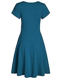 Vestido vintage de mujer con cuello en V, hasta la rodilla