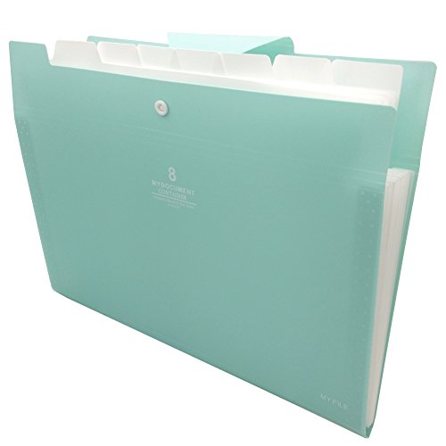 A4 Expanding File Folder, Multiple-Pocket, Document Organizer, With Blank Label Tab, Snap Button Closure, Waterproof, Durable, Colorful (8-Pockets (Blue & Green))