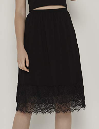 Women's Half Slip Skirt Anti-Static Knee Length Lingerie Plus Size Underskirt Lace Trim Elastic Waist Midi Skirt