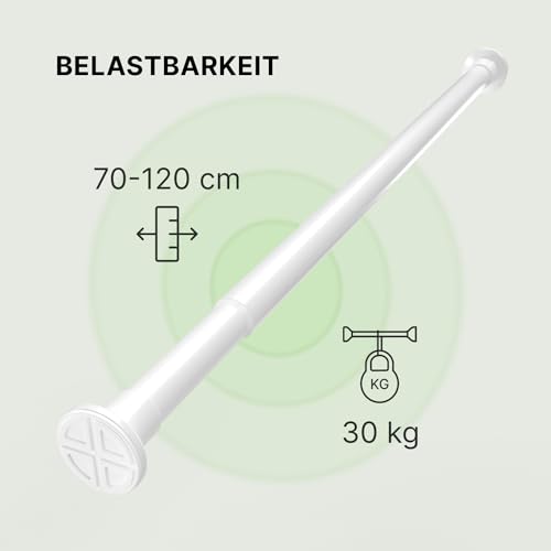 MEISENBERG Curtain Pole No Drilling – White, Diameter 25 mm – Telescopic Rod Curtain – Shower Rail for Clamping – Clamping Rod for Windows, Room Divider and Kitchen (70-120 cm)