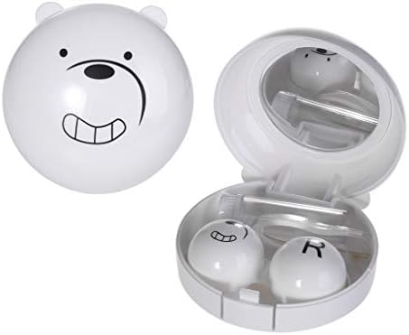Kottca Cartoon Cute Round Milk Bear Travel Portable Contact Lenses Case Eye Care Kit (W)
