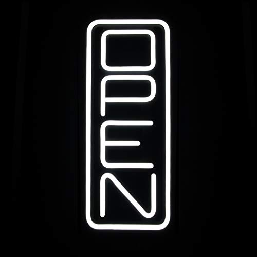 Vertical All White LED Open Sign - Super Bright Open Signs for Business - Innovative NEON Style LED Light Technology to Attract Customers - Includes Extra Will Return Clock Sign with Hours