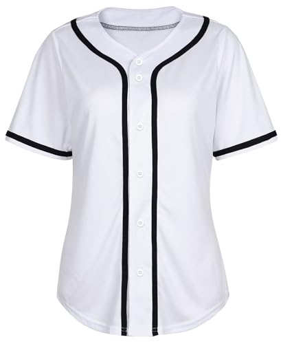 Baseball Jersey Women Shirt Button Down Blank Softball Jersey Short Sleeve Hip Hop Active Hipster Shirts at Amazon