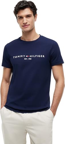 Tommy Logo Tee Uomo Mw0Mw11797, Blu, L