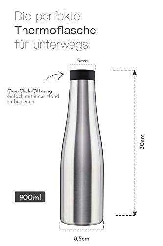BOHORIA® Thermosflasche 900ml One Click Ãffnung Thermoflasche | Thermoskanne | Kanne für Kaffee, Tee & Wasser | Edelstahl | (Stainless Steel) – Bild 3